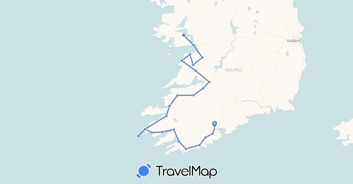 TravelMap itinerary: cycling in Ireland (Europe)